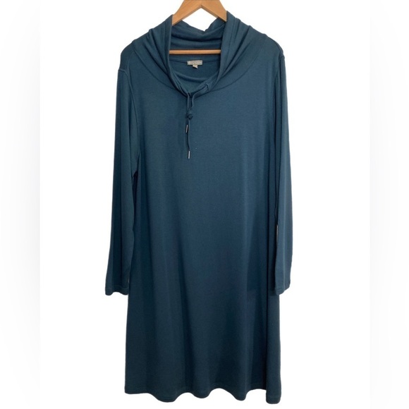 Talbots Dresses & Skirts - T by Talbots teal cowl neck w/ drawstring long sleeve athleisure dress